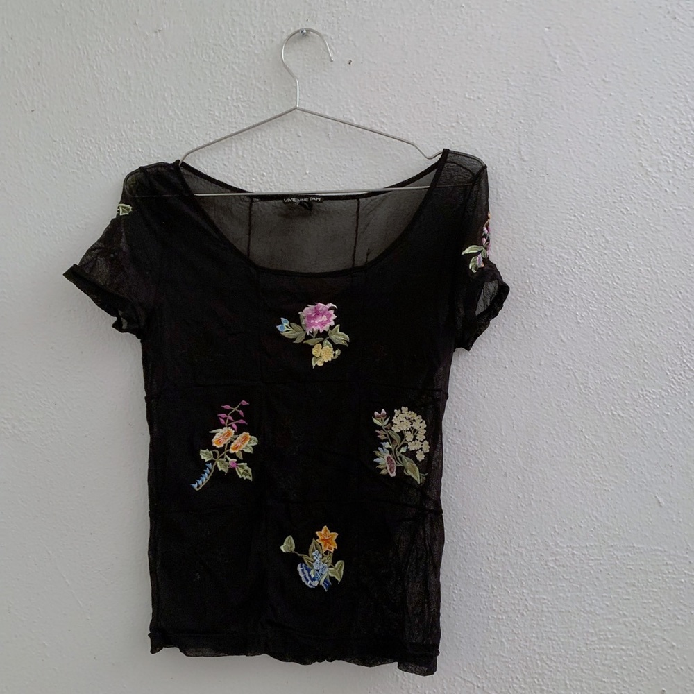 Vivienne Tam mesh embroidered top